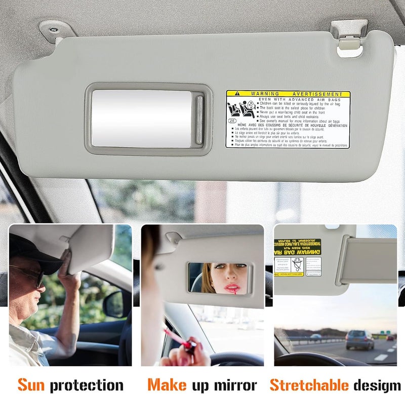 AEagle Left & Right Sun Visor for 2004-2007 Toyota Highlander, Driver & Passenger Side Grey Sunvisor Replace 74320-48260-A0 - Image 4
